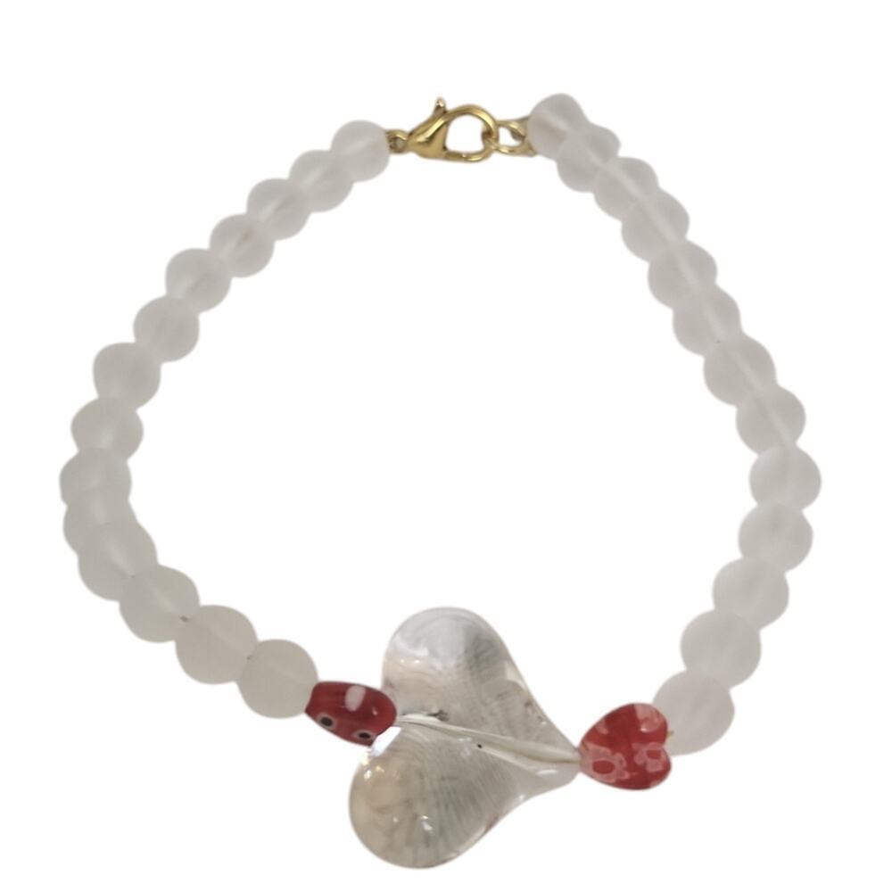 Frosted Glass Acrylic Heart Millefiori Bracelet